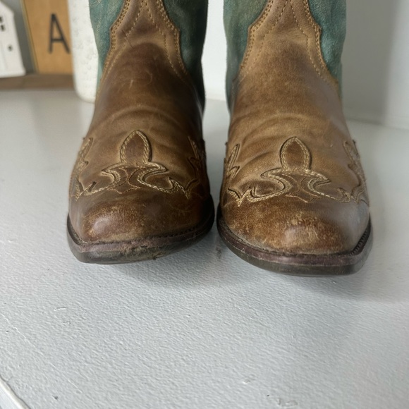 Ariat Brown Teal Inlay with Embroidered Western Cowboy Boots Women's Size 5.5 - Picture 4 of 10